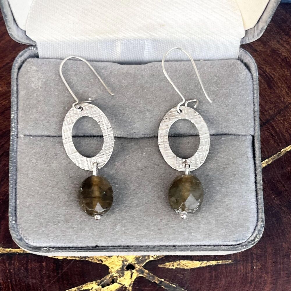 Vintage Green Labradorite Earrings Sterling Silver
